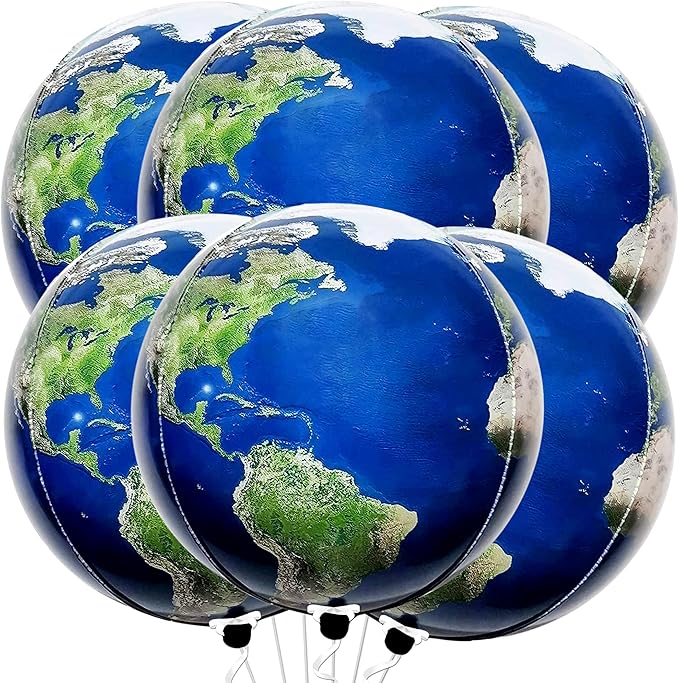 KatchOn, Large Earth Balloons Set - 22 Inch, 6 Pieces | 360 Degree 4D World Balloons, Travel Themed Party Decorations | Globe, Planet Balloon for Classroom Decorations | Earth Day Decoration