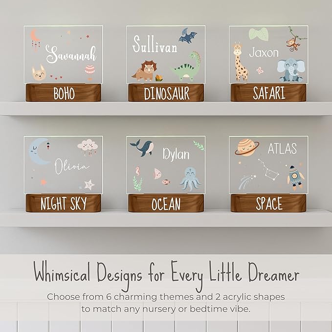 Personalized Dinosaur Baby Night Light for Kids | Custom Name Dino Nursery Decor | Cute 7-Color Plug-in LED Rectangular Nightlight | Custom Baby Shower Gifts for Newborns, Toddlers, Girls, Boys 2-10
