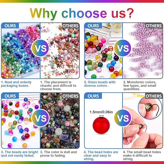 XSEINO About 1200PCS 6mm Glass Beads Bracelet Making Set, 144 Color Colorful Round Style Glass Beads for Bracelet and Jewelry Making and DIY Crafts,Friendship Bracelets