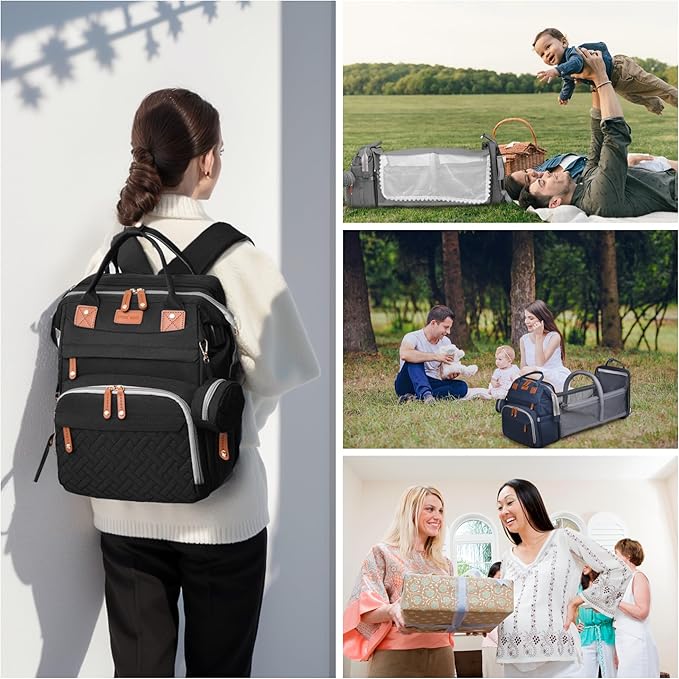 Diaper Bag with Changing Station, Multifunction Travel Baby Bag, Waterproof Baby Tote, Large Capacity Mommy Bag, Newborn Essentials Backpack Bag, Unisex, Black