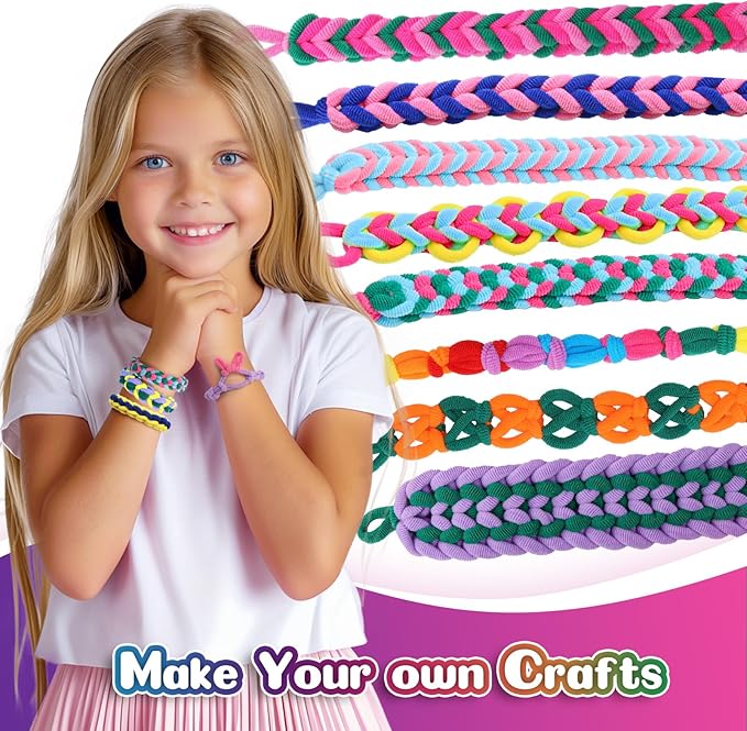DDAI Bracelet Making Toys Refill Loops Elastic Cloth Band - Arts and Crafts Kit for Kids Weaving Loom Bracelets Kit 1000+ Colorful Fabric Loops - Birthday Gift for Girls Boys 6 7 8-12 Years Old