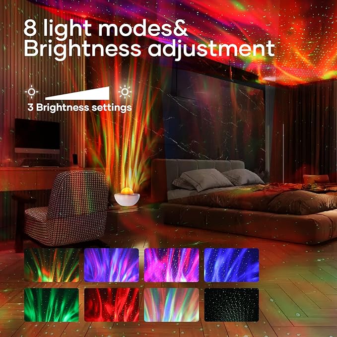 Galaxy Projector for Bedroom, Star Night Light with White Noise & Bluetooth Music, Aurora Remote Control & Timing, Party, Home (White)