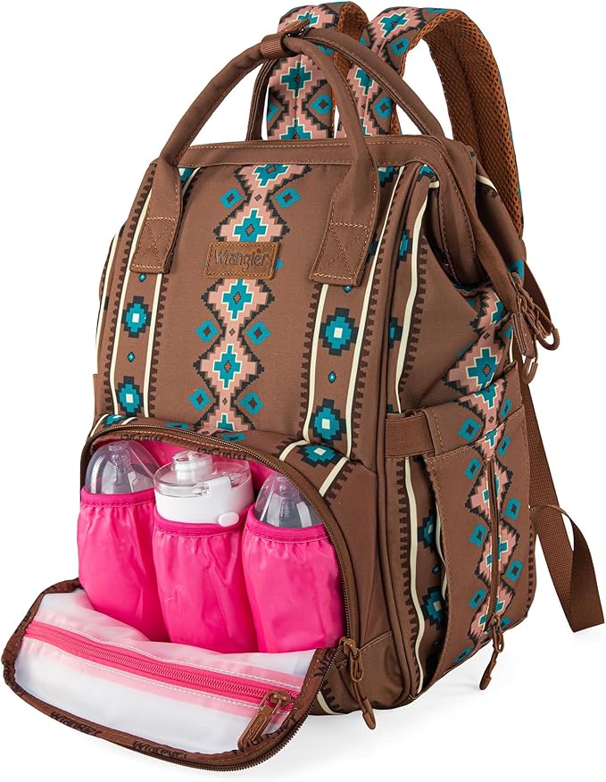 Montana West Wrangler Callie Diaper Bag Backpack with Stroller Straps Multifunction Baby Travel Bag WG2204-9110DBR