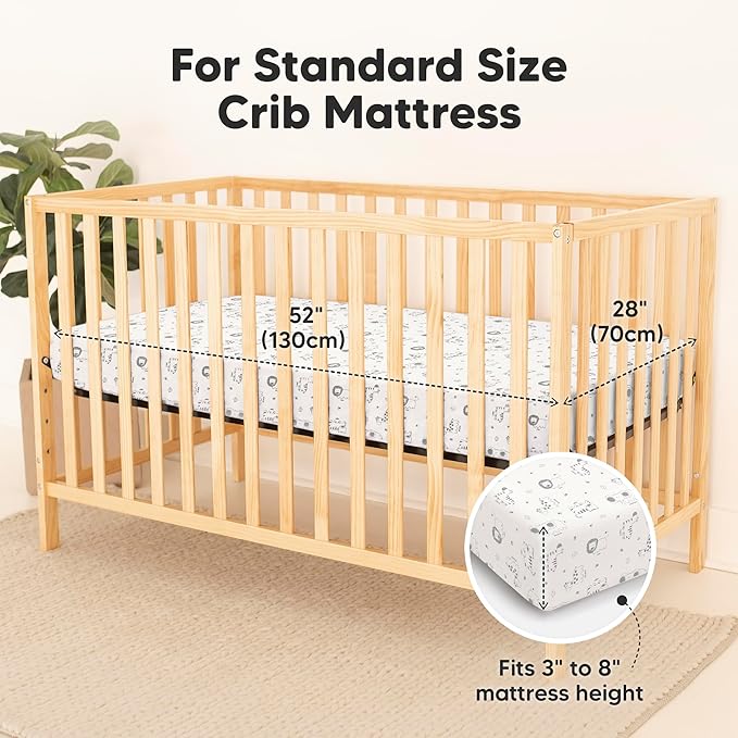 2-Pack Waterproof Baby Crib Sheets for Boys, Girls - 52x28 Viscose Derived from Bamboo Toddler Bed Sheet Neutral, Fitted Crib Mattress Protector Cover for Baby Bedding, Soft & Gentle (KeaSafari)