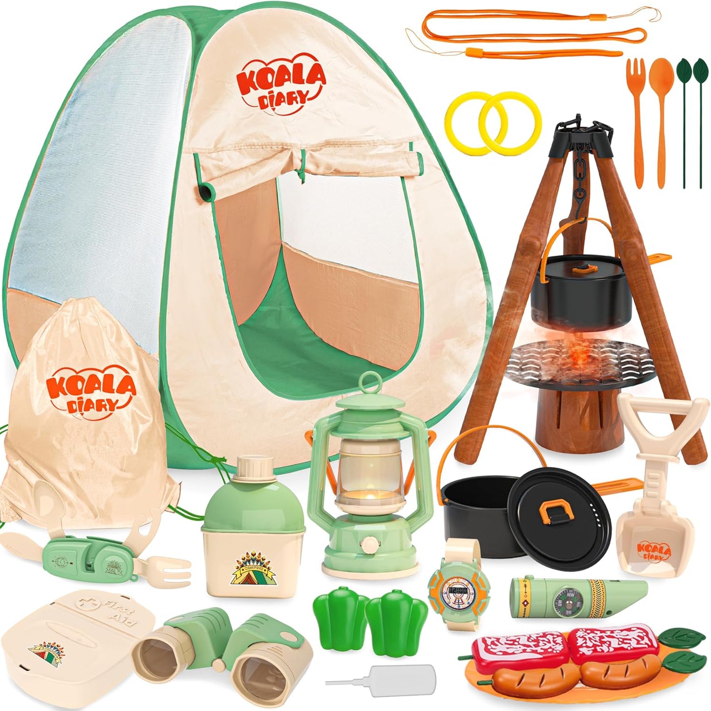 Kids Camping Set, SMILESSKIDDO 41 PCS Pretend Camping Set for Kids 3-5 with Pop Up Tent - Indoor and Outdoor Play Camping Toys for Toddlers