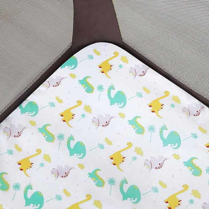 Pack and Play Sheets, 2 Pack Mini Crib Sheets, Stretchy Playard Fitted Sheet, Compatible with Graco Pack n Play, Soft and Breathable Material, Dinosaur and Grey Star