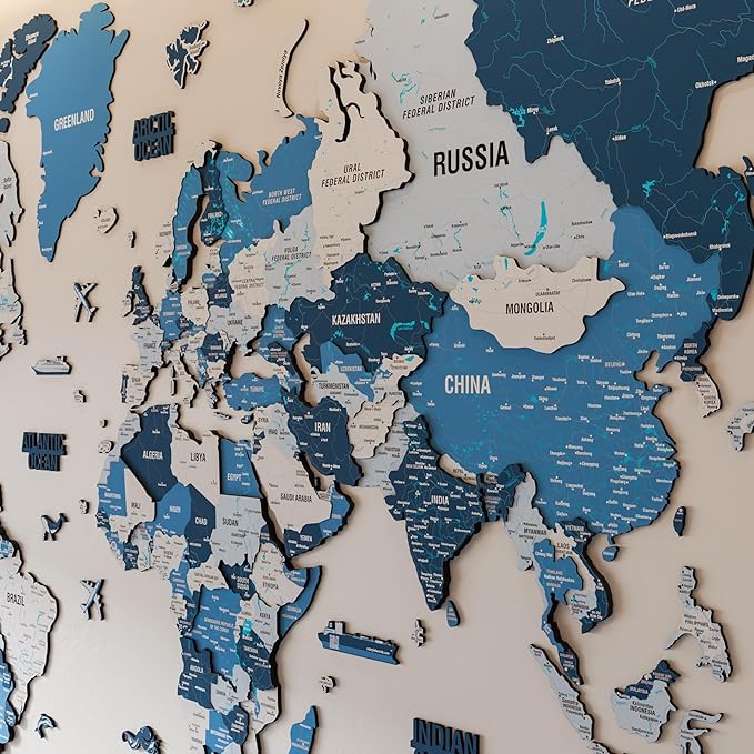 Colorfull Worlds 3D Wooden World Map Wall Art - Premium Multicolored World Travel Map for Wall Decor with Push Pins- Ideal Housewarming Gift & Travel Tracker (XLarge, Navy)