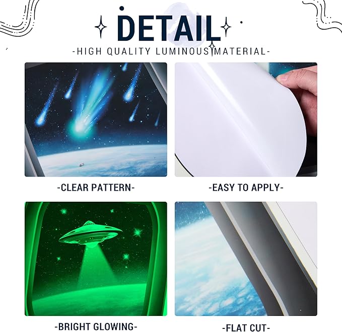 Glow in The Dark 3D Space Wall Decals, Set of 3 Galaxy Window Stickers for Wall, Space Themed Room Decor for Kids Boys (Green)