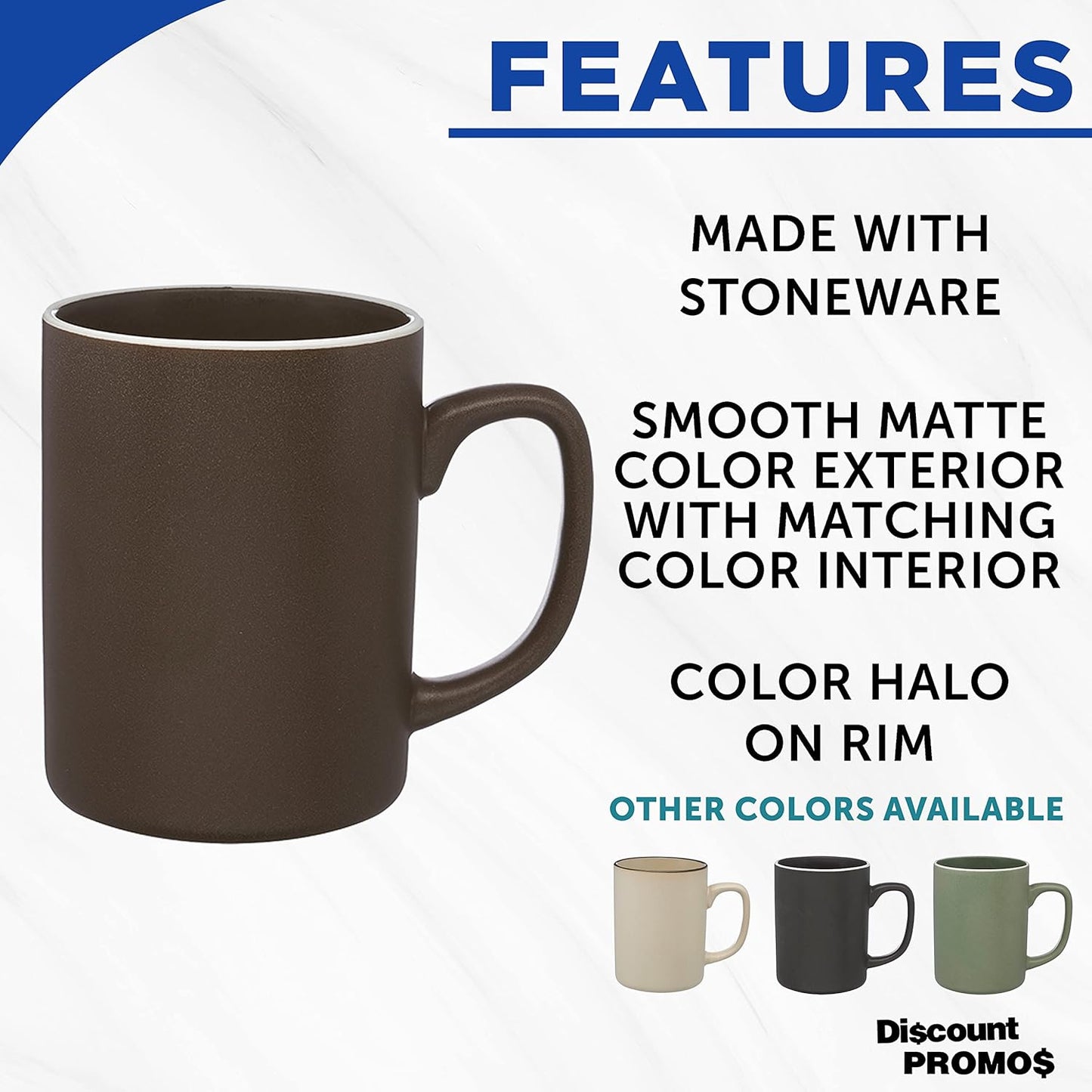 DISCOUNT PROMOS El Grande Matte Ceramic Mugs 20 oz. Set of 12, Bulk Pack - Perfect for Tea, Espresso, Cappuccino, Hot Cocoa - Dark Brown
