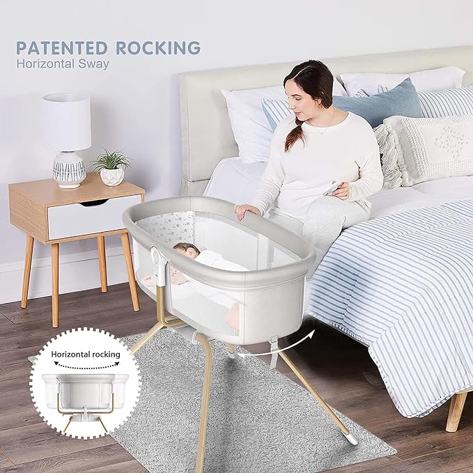 ANGELBLISS 3 in 1 Baby Bassinet, Rocking Bassinets Bedside Sleeper, One-Second Convert Travel Portable Bassinet Newborn Baby (White)