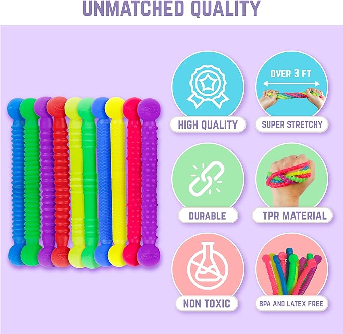 BUNMO Stretchy Strings - Sensory Toys - Stimulating & Addictive Toys for Kids - Fidget Toy - Hours of Fun for Kids - Non-Mouthable Toy 3+ - Mini Sensory 10 Pack