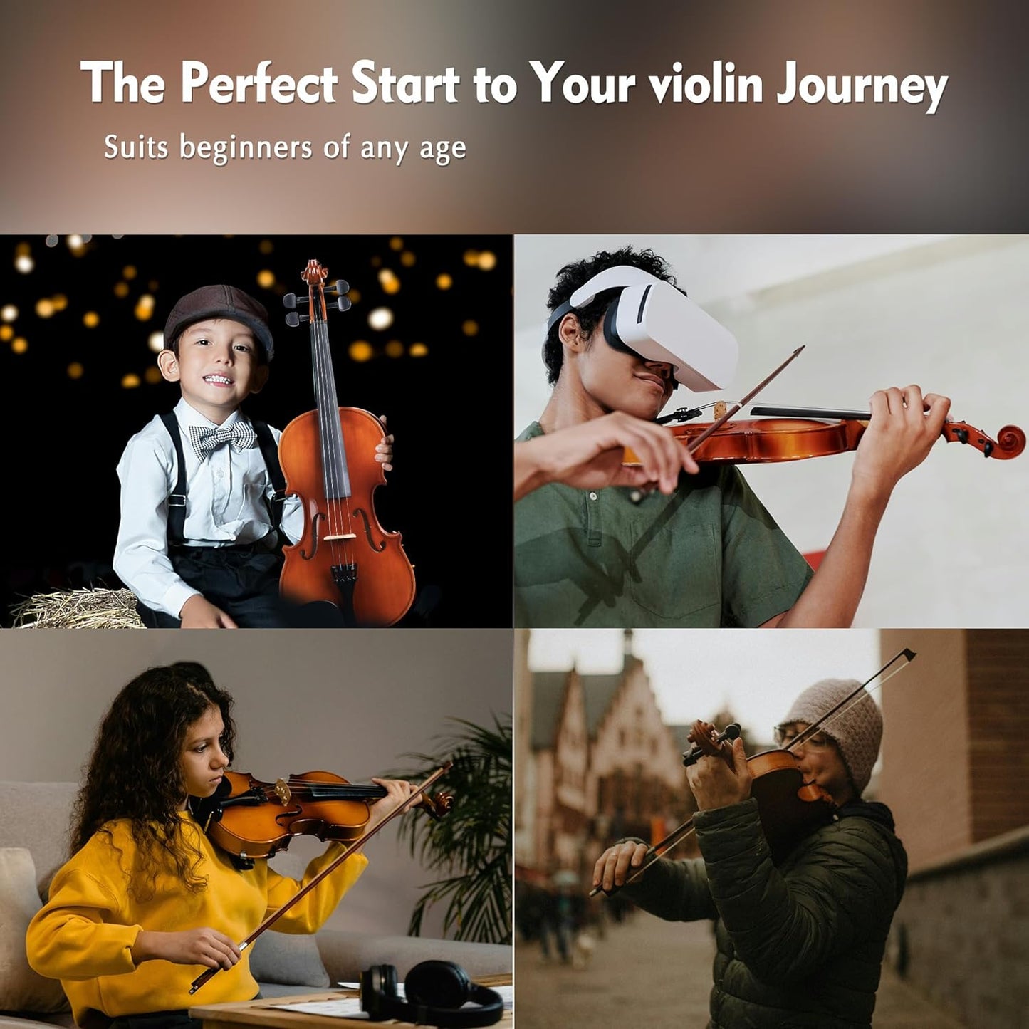 ADM 1/2 Size Wood Violin Set for Kids Teens Students Adults Beginner Acoustic Violin Matte Fiddle Starter Kit with Hard Case, Rosin, Shoulder Rest, Bow, Clip-on Tuner and Fingerboard Sticker