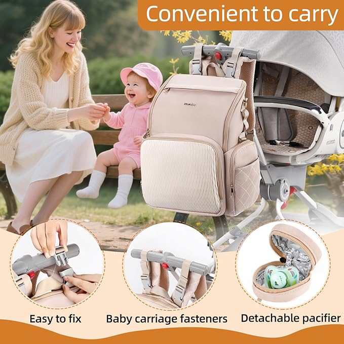 Stylish Baby Diaper Bag, Baby Bag with Changing Pad, Pacifier Case& Stroller Straps, Large Diaper Backpack Boy Girl, Water Resistant Travel Diaper Backpack for Mom Dad