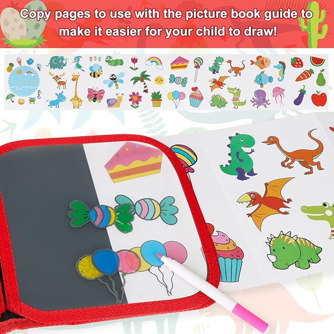 Erasable Book Doodle Set for Kids, Magic Drawing Book with 12 Watercolor Pens, Reusable 14 Page Art Set for Boys and Girls