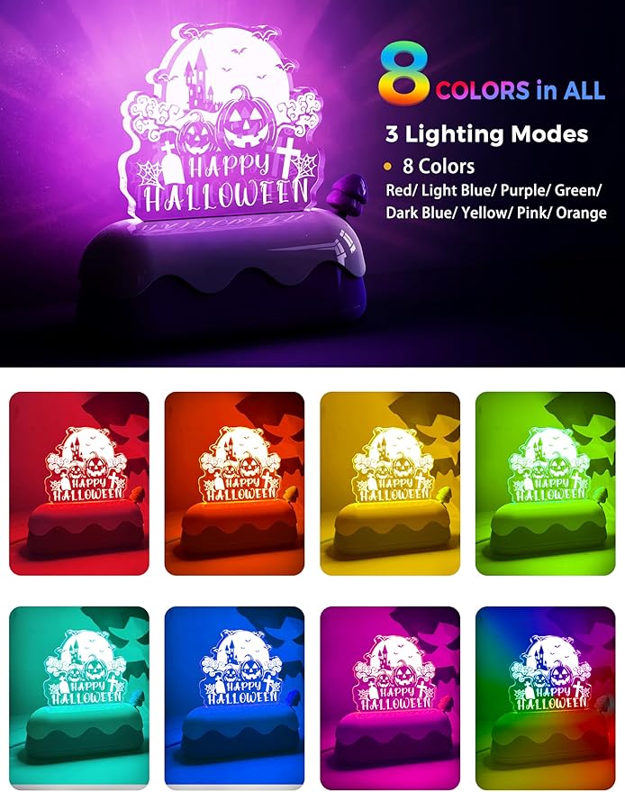 LOHAS Halloween Night Light for Kids, Pumpkin Night Lights, USB Rechargeable, Color Changing RGB, Lamp for Adults, Children, Room Décor