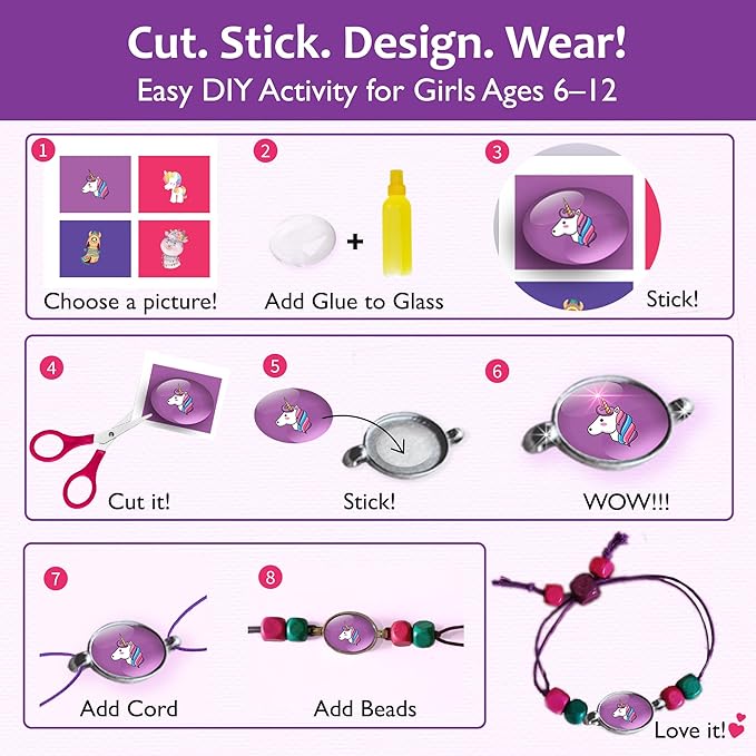 Chalk and Chuckles Bracelets Art and Crafts for Kids | DIY Bracelet Jewelry Kit for Kids Ages 7+ | Creative Gifts for Girls and Boys 7, 8, 9, 10, 11,12 Years | 8 Bracelets | Creative Art