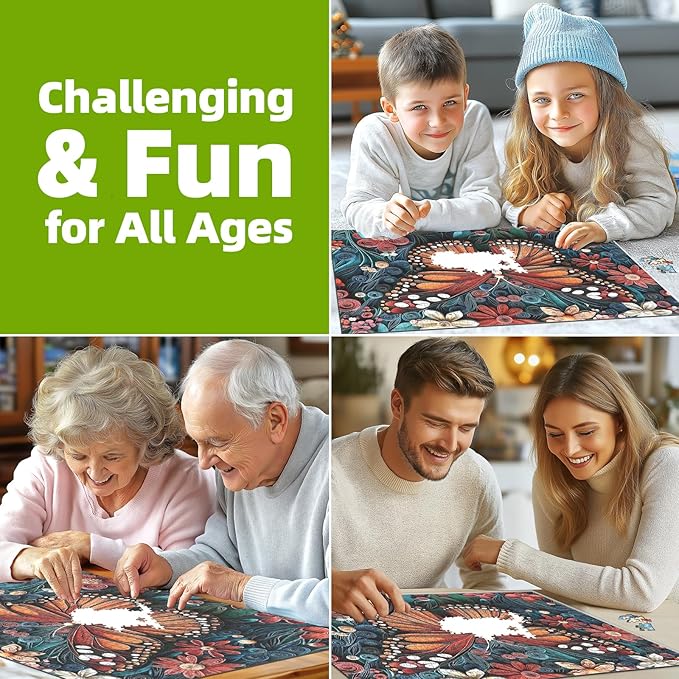 1000 Piece Puzzle for Adults - Butterfly & Flowers Paper Quilling Art Jigsaw Puzzles, Challenging Nature Scene, Family Game Night, Wall Art Decor (27.5x19.7 Inch)