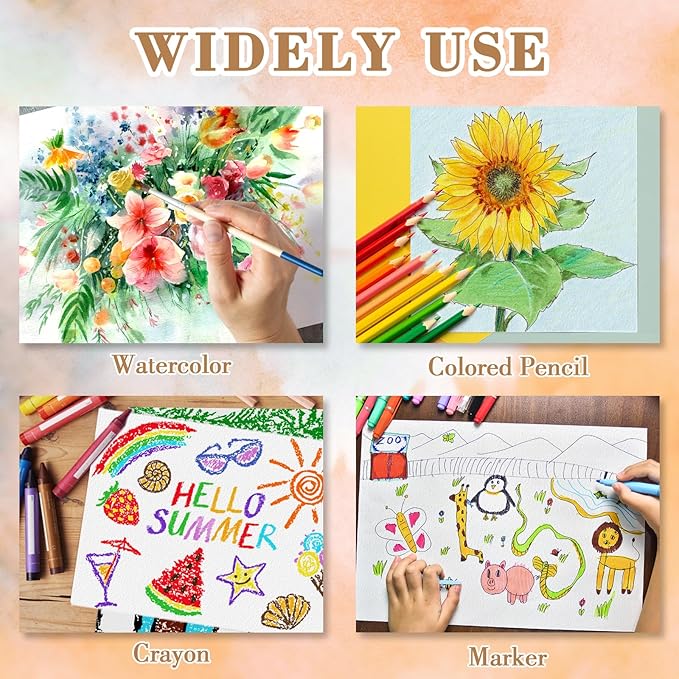 100PCS 9x12 Watercolor Paper Bulk, 140lb/300g Cold Press Thick Water Color Paper Pad for Kid Child Adult, White Art Paper for Drawing Painting Markers Gouache, Textured Cotton Paper Sheets