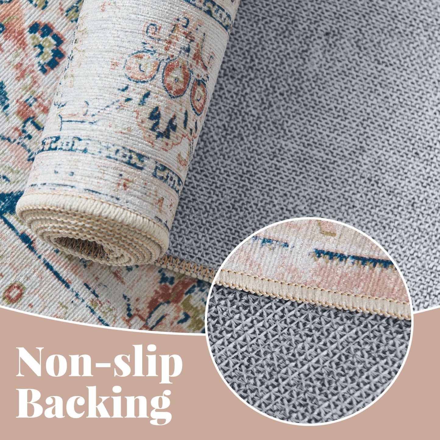 jinchan Hallway Runner Rug 3x8 Machine Washable Runner Rug Pink Vintage Floral Design Non-Slip Low Pile Ultra-Thin for Kitchen Laundry Room Bedroom Farmhouse (3‘x8',Pink)