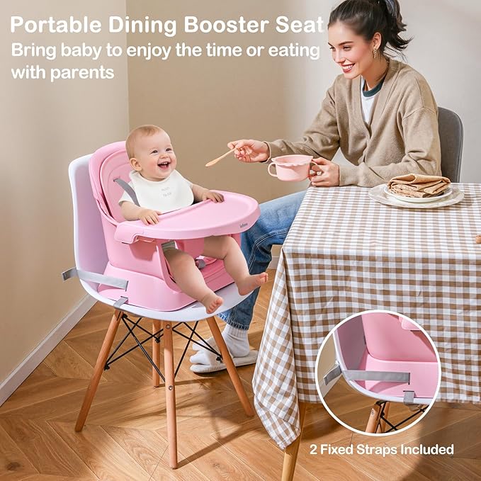 INFANS 9 in 1 High Chair, Convertible Baby Highchair for Babies and Toddlers, Table and Chair Set Building Block Infant Dining Booster Seat, Kids Stool with Activity Children Play Kitchen (Pink)