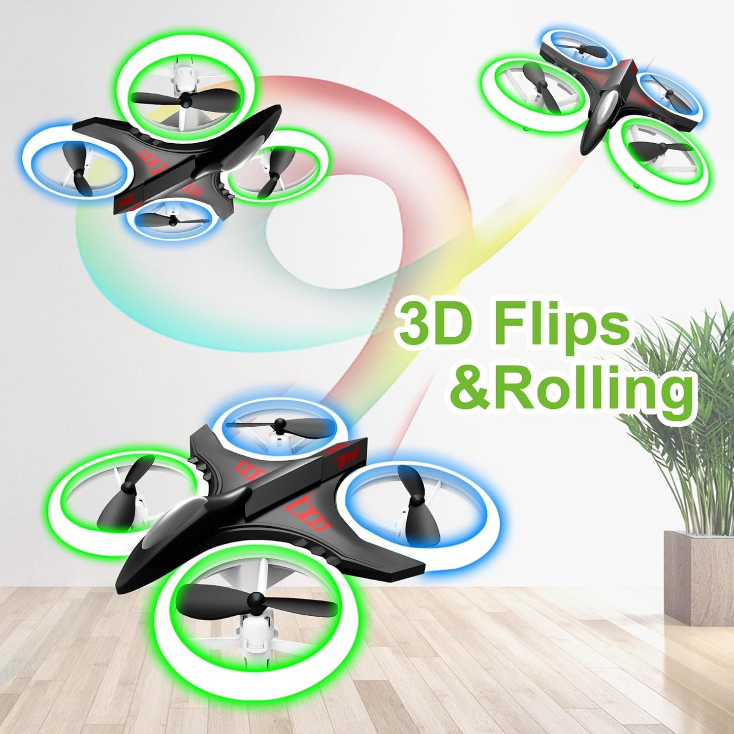 Dwi Dowellin 4.9 Inch Mini Drone for Kids Crash Proof LED Lights One Key Take Off Landing Flips RC Remote Control Small Drones Toys for Beginners Boys and Girls Adults Nano Quadcopter,Black