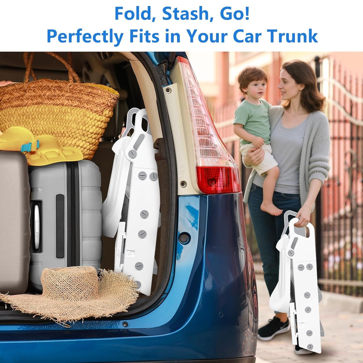 Easy Storage Potty Training Seat with Ladder, Adjustable Step and Toilet Seat Height, Easy-Grip Handles for Climbing, Foldable Portable Toddler Toilet Trainer, Perfect for Small Bathrooms