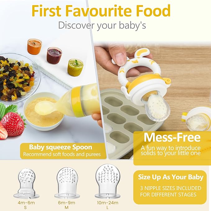 WAJIAYON Easter Bunny Baby Fruit Feeder Pacifier | Infant Fruit Food Feeder Pacifier & Food Dispensing Spoon | Fresh Fruit Teethers for Babies | Silicone Feeder Baby,Gifts for Boys and Girls-Rabbit