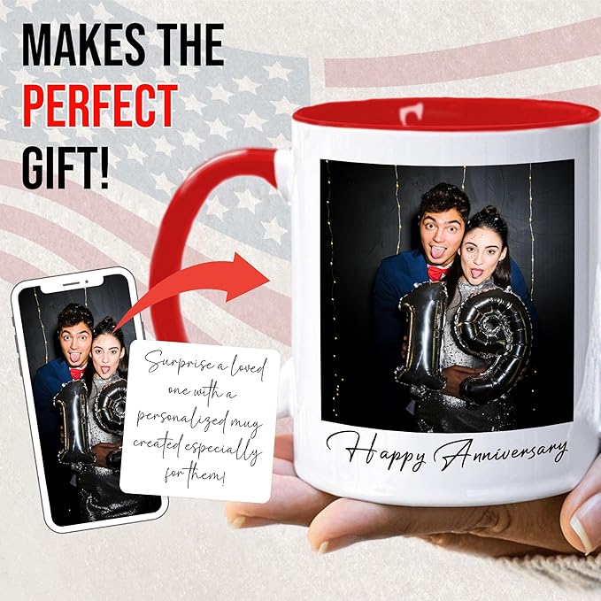 Custom Mug Upload Your Picture Personalized Coffee Mug with Photo Text Name Customized Cup Unique Ideas Gifts for Men Women Mom Dad Girlfriend Boyfriend Friend Family (Red, 11oz)