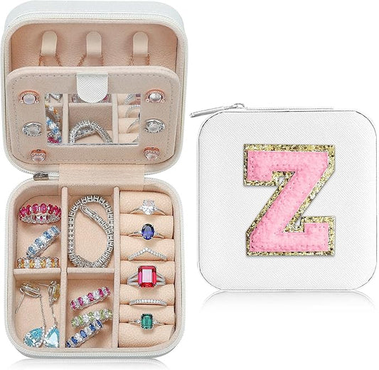 Parima Travel Jewelry Case - Small Jewelry Organizer Box, Mini Travel Case - Letter Z, White