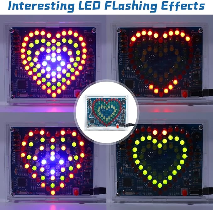 Soldering Practice Kit, Heart-Shaped LED Light DIY Soldering Project Kit with 20 Flashing Effects, DIY Electronics Kit for Home School Training Learning, Perfect Presents for Lovers/Family