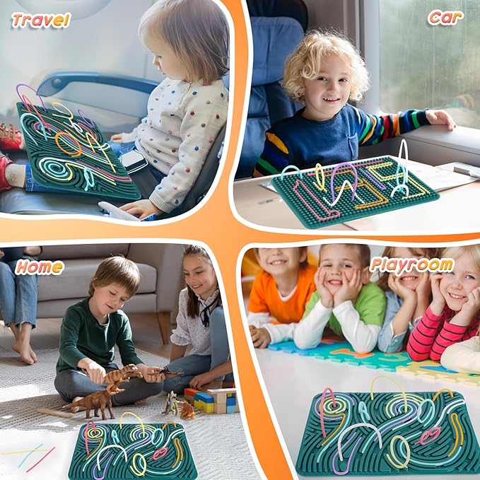 Extra Large Sensory Activity Board, 11.6"*7.87" Upgraded Double Sided Silicone Fidget Toy for Calming, Stress, Anxiety, ADHD & Autism, Sensory Toys for Kids 3+ & Adults with Travel Bag & 40 Strings