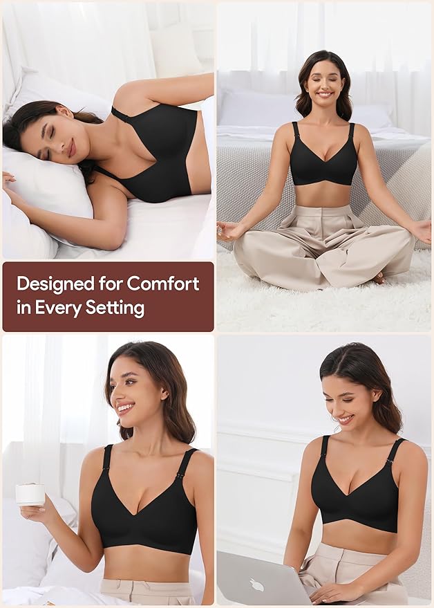 Maternity Nursing Bras Wireless Seamless Ultra-Soft Comfort for Breastfeeding Pregnancy Easy One-Handed Access Sleep Bra