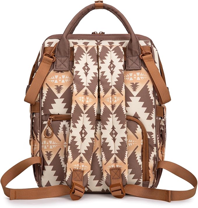 Montana West Wrangler Callie Diaper Bag Backpack with Pacifier Case, Crossbody Bottle Bag and Stroller Straps Western Pattern Multifunction Baby Travel Bag Set WG2215-9110BR