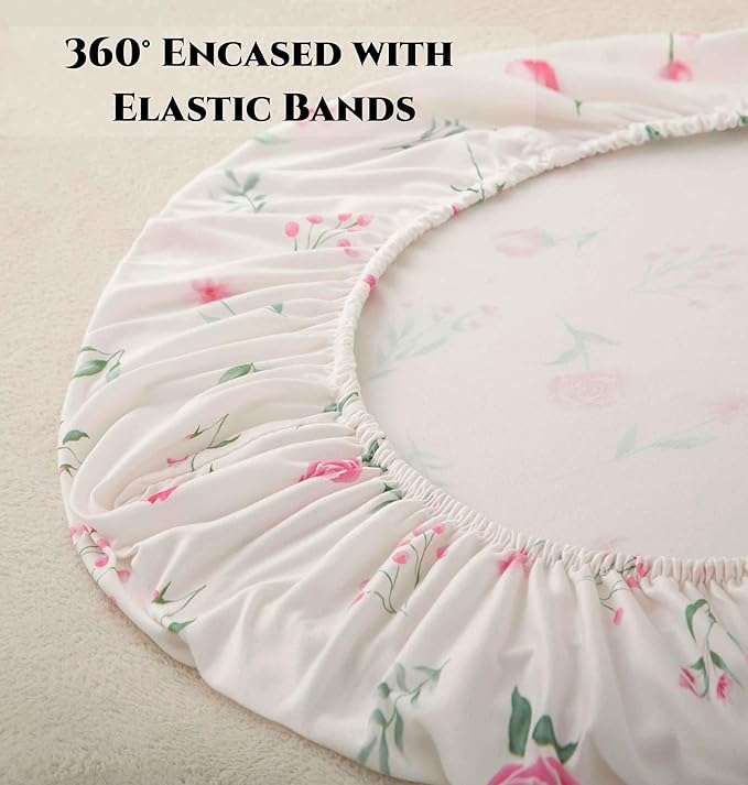 SDY Soft Bassinet Sheets,Pink Rose Bassinet Fitted Sheets for Boys Girls Set 2 Pack,Universal Fit for Rectangle, Round, Oval, Hourglass Mattress Set 32 * 16 * 4 inches (Floral,Pink Rose)