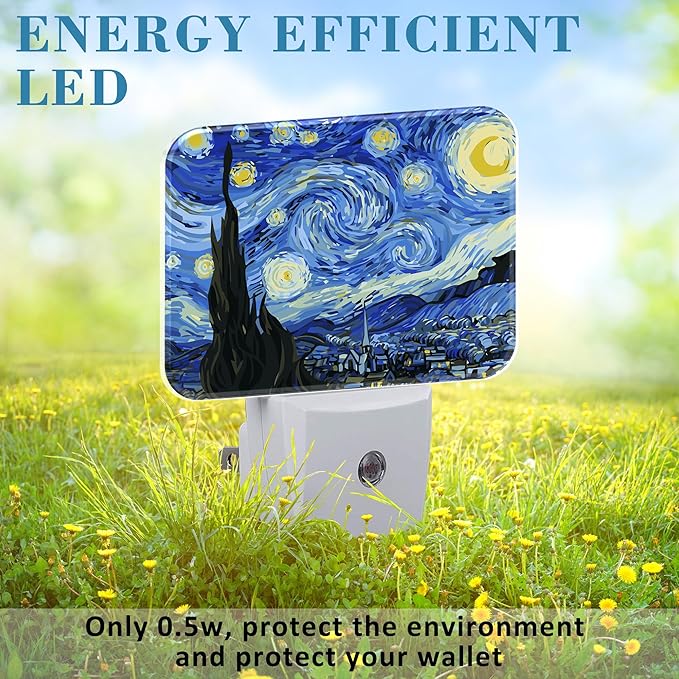 Starry Sky Abstract Painting Plug in Night Lights, Starry Sky Nightlight Plug Into Wall Dusk to Dawn Sensor for Kid Girls Boys Women Men Bedroom, Hallway, Kitchen, Bathroom, Stairs Decor