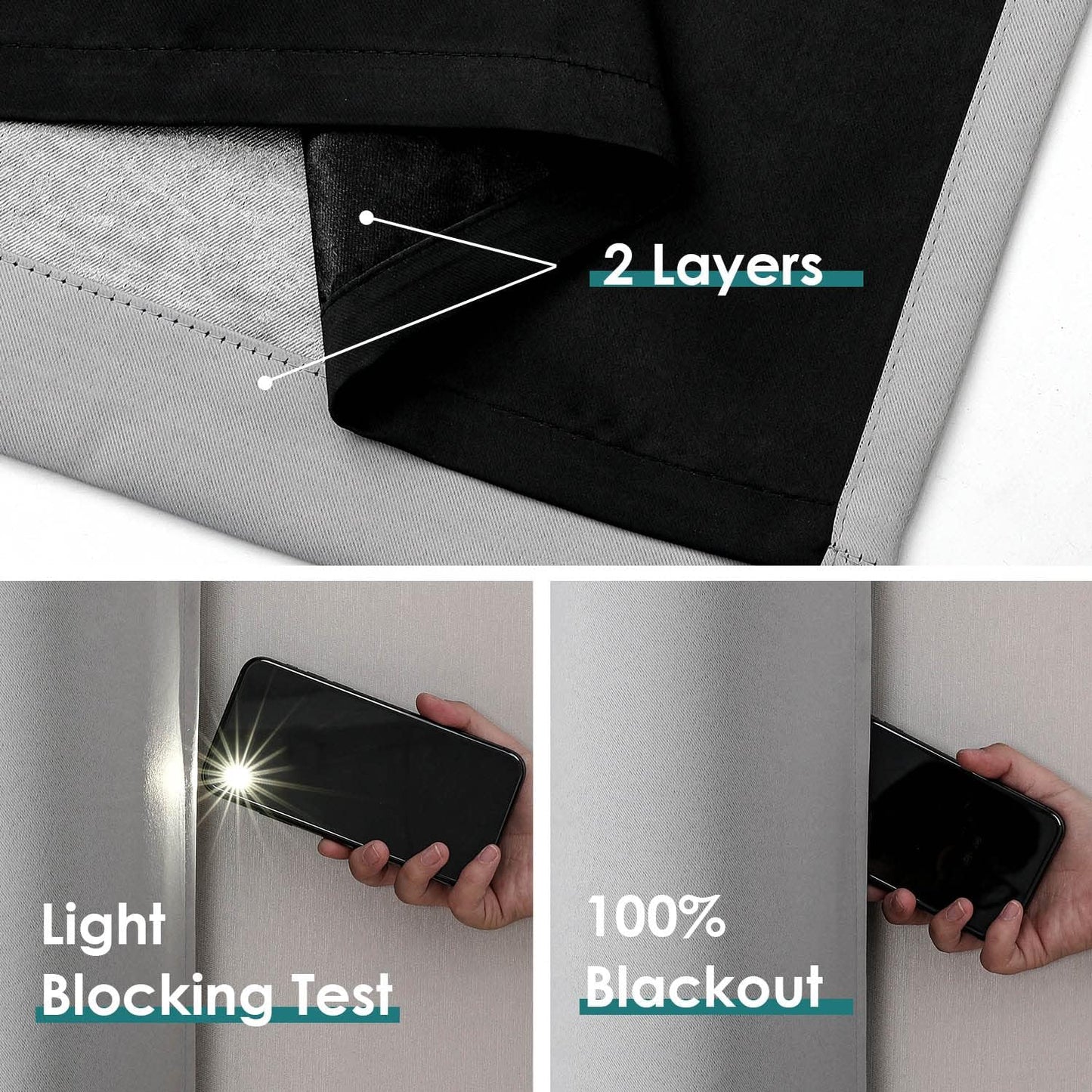 ChrisDowa 100% Blackout Curtains for Bedroom with Black Liner, 2 Thick Layers Total Blackout Thermal Insulated Grommet Window Curtains 63 Inch Length 2 Panels Set (Light Grey, 52 x 63 Inch)