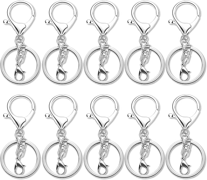 10 Pack a Set Metal Lobster Claw Clasps and Key Rings, Key Chain Accessories, Keychain Making kit for Keys, Art Crafts, Jewelry Making, Silver