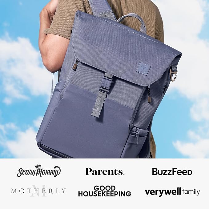 Huhu Diaper Bag Backpack – Baby Bag for Moms & Dads – Water-Resistant, Unisex Travel Kit for New Parents – Includes Changing Pad and 2 Organizer Pouches (Dusky Blue)