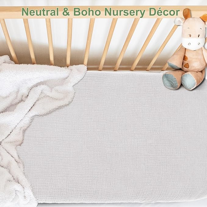 Muslin Mini Crib Sheets for Girls & Boys-2 Pack 24"x 38" Soft Baby Mattress Sheets Fitted-No Slip Neutral Toddler Cotton Bedding-Boho Nursery Décor Olive Green & Beige