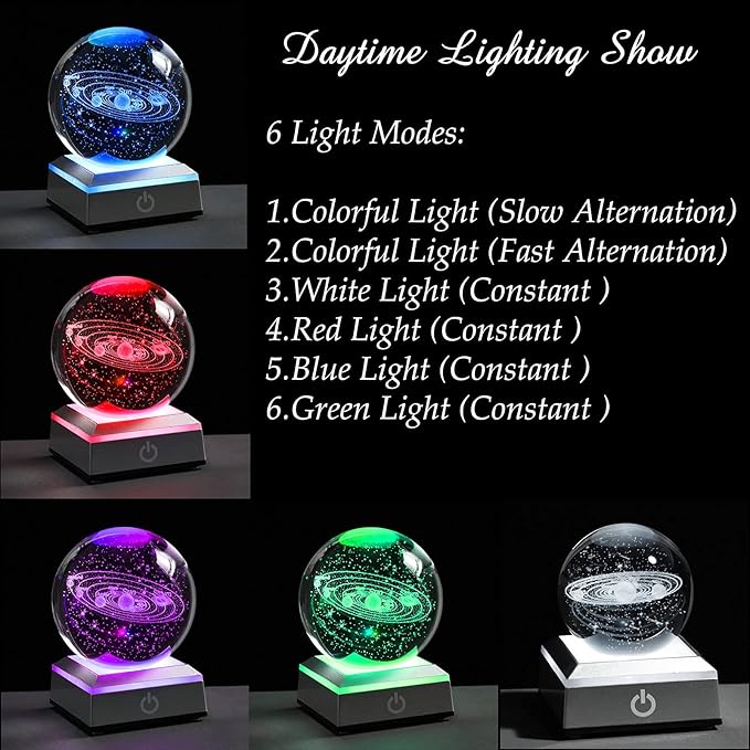 3d Solar System Model Crystal Ball 80mm 3.15inch - Outer Space Astronomy Gifts Room Decor Crystal Sphere Unique Gifts For Men Him Best Birthday Dad Physics Science Teacher Night Light Planet Lamp