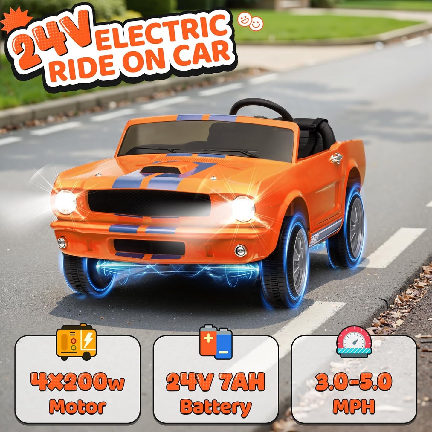 24V 2 Seater Ride on Toys, Licensed Shelby Cobra Kids Power Car Wheeler Ride On Toy w/ 2WD/4WD Switchable, Remote Control, 19" Spacious Seat, 4 Spring Suspension, Music, Bluetooth