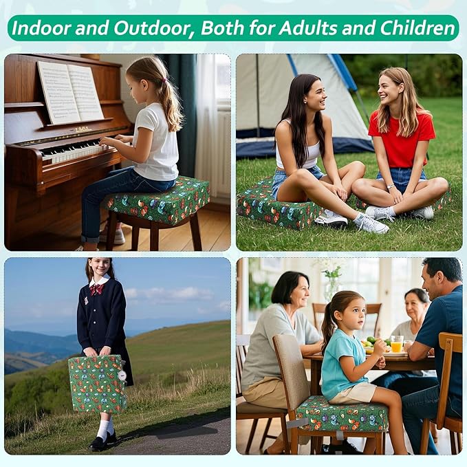 Zicac Portable Toddler Booster Seat for Dining Table, Safer Non-Slip Kids Booster Seat with Double Adjustable Straps, Washable Detachable Strong Support Increasing Cushion for Child (Animal Green)