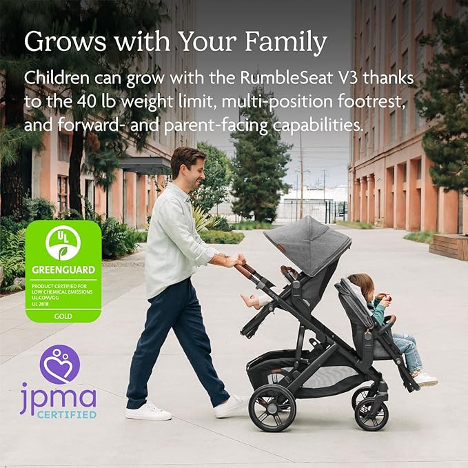 UPPAbaby RumbleSeat V3 Second Lower Seat - Compatible with Vista V2 and Vista V3 - All-Weather Seat + Magnetic Buckle – Adapters Included - Noa (Navy/Carbon Frame/Saddle Leather)