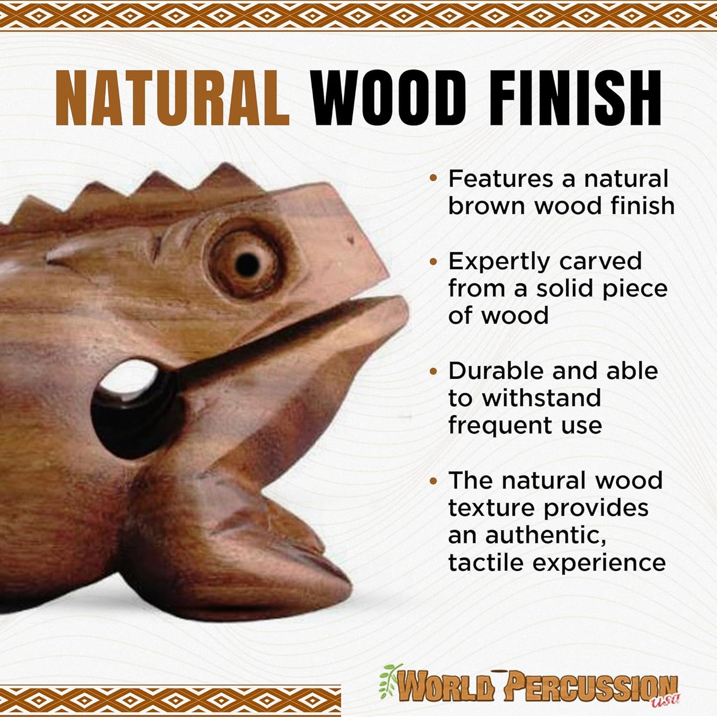 Deluxe Small 2" Wood Frog Guiro Rasp - Percussion Musical Instrument Tone Block - Wooden Instrument with Stick, Noise Maker by World Percussion USA