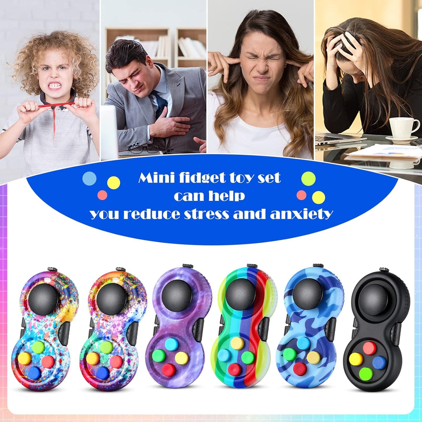 Skylety 6 Pieces Cam Fidget Pad Controller Relieve Anxiety Handheld Mini Handheld Fidget Pad Fidget Controller Stress Reducer for Adult Relieve Stress(Dazzling Colors)