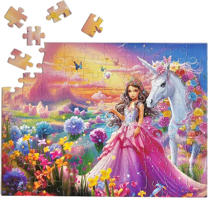 100 Piece Jigsaw Puzzle for Kids Age 4-8 Teens Gift Family Time (Princess & Unicorn)