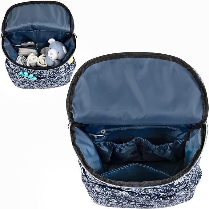 Multi-Function Floral Diaper Backpack and Travel Nappy Baby Bag with Changing Pad and Stroller Straps