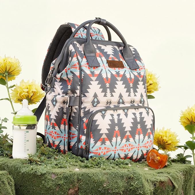 Montana West Wrangler Callie Diaper Bag Backpack with Stroller Straps Southwestern Multifunction Baby Travel Bag WG2210-9110GY