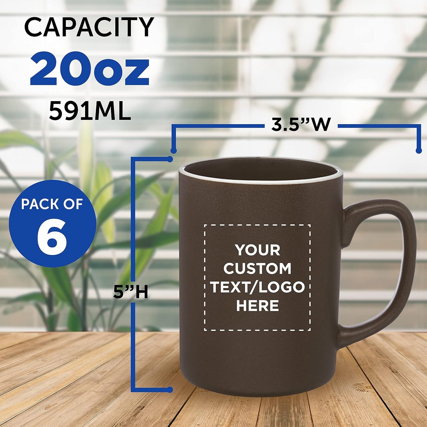 Custom El Grande Matte Ceramic Mugs 20 oz. Set of 12, Personalized Bulk Pack - Perfect for Tea, Espresso, Cappuccino, Hot Cocoa - Dark Brown