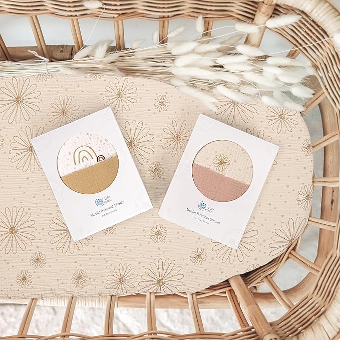lulumoon Muslin Bassinet Sheets Baby: Cotton Bassinet Sheets Fitted for Boys and Girls - Bassinet Mattress Sheets for Oval Rectangle or Hourglass